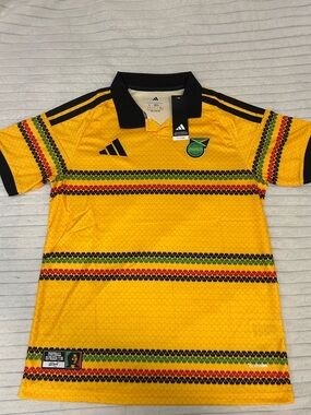 adidas Jamaica Yellow and Black Men's Soccer Jersey with Rasta Accent